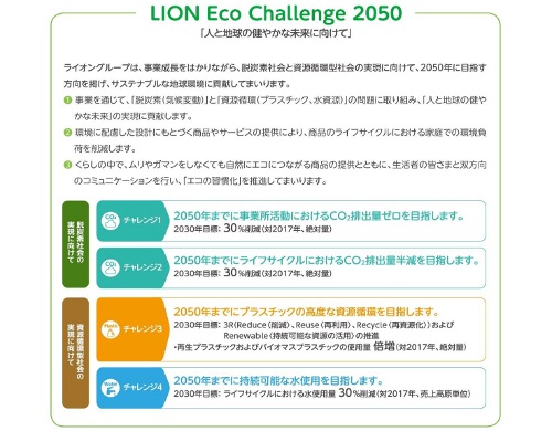 ライオン、長期環境目標「LION Eco Challenge 2050」を発表